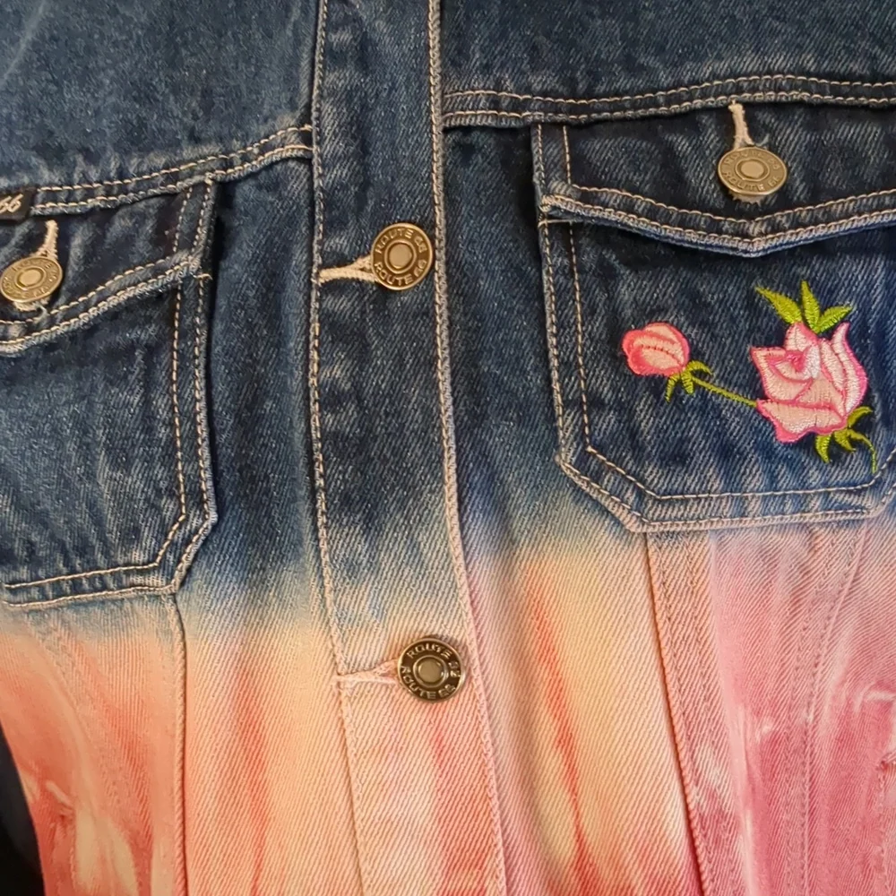 VINTAGE Route 66 Original Clothing Co. Girl's jean jacket with pink embr… - Picture 6 of 14